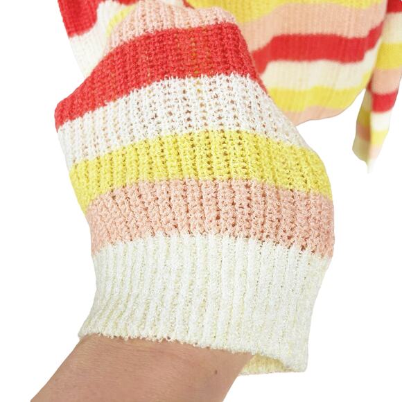 CUPCAKES & CASHMERE Lex Boucle Stripe Sweater Size M Butter Yellow Coral Pink - Picture 4 of 8